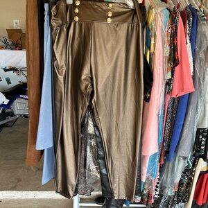 Metallic Bronze High-Waisted Pants